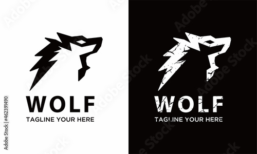 Wolf head and wolf Rustic  silhouette vector on a white background