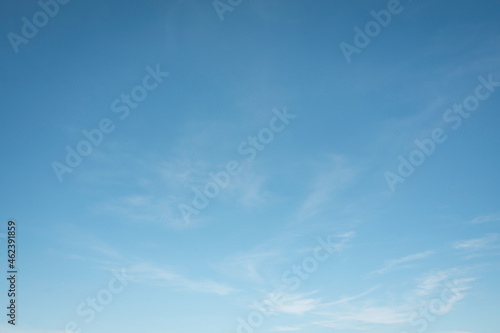 Fototapeta Naklejka Na Ścianę i Meble -  Summer blue sky cloud gradient fade white background. Beauty clear cloudy in sunshine calm bright winter air bacground. Wide vivid cyan landscape in environment day Outdoor horizon skyline spring wind