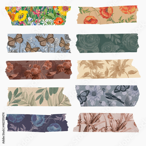 Collage scrapbooking DIY vintage decor, vector washi tape sticker set