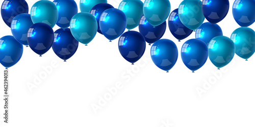 Celebration party banner with Blue color balloons background. Sale Vector illustration. Grand Opening Card luxury greeting rich. frame template.