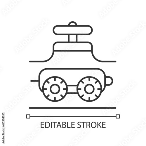 Pipe-inspecting robots linear icon. Robotic crawler. Automatic pipeline inspection. Gas industry. Thin line customizable illustration. Contour symbol. Vector isolated outline drawing. Editable stroke