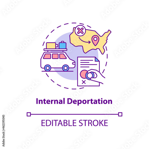 Internal deportation concept icon. Moving to different country state. Denied entry. Deportation abstract idea thin line illustration. Vector isolated outline color drawing. Editable stroke