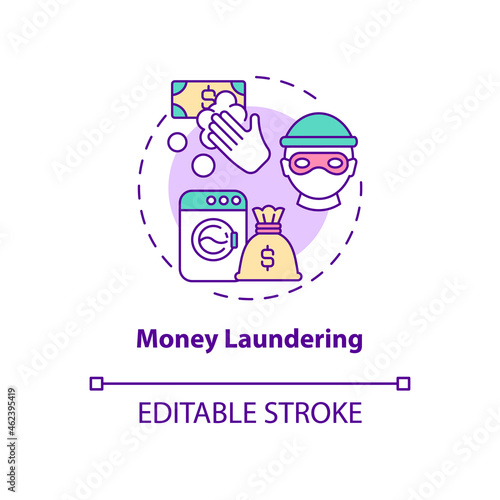 Money laundering concept icon. Illegal financial procedures. Black market deals. Reason for deportation abstract idea thin line illustration. Vector isolated outline color drawing. Editable stroke