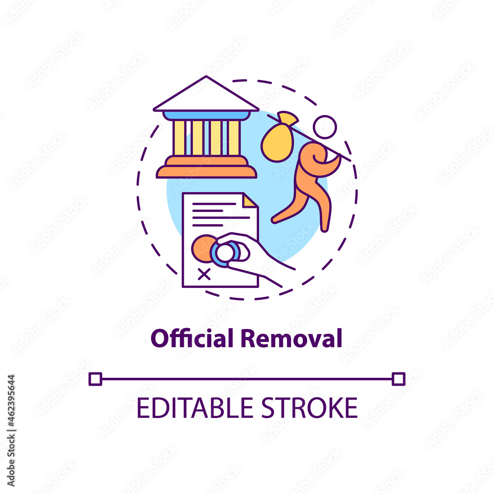 Official removal concept icon. Visa denied. Refusal for border entry. Immigrant leaves country. Deportation abstract idea thin line illustration. Vector isolated outline color drawing. Editable stroke Official removal concept icon. Visa denied. Refusal for border entry. Immigrant leaves country. Deportation abstract idea thin line illustration. Vector isolated outline color drawing. Editable stroke