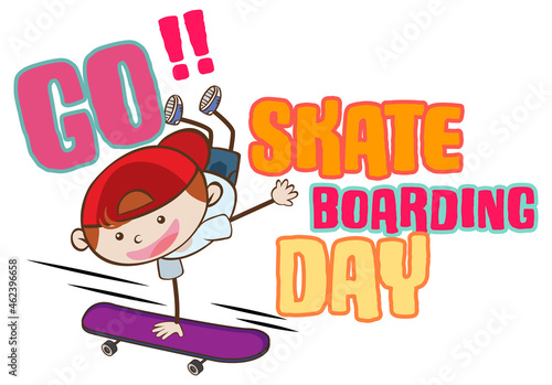 Go Skateboarding Day banner with a boy skater cartoon character