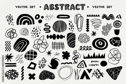 Vector hand drawn set with decorative elements, abstract doodles. Collection on the theme of abstraction