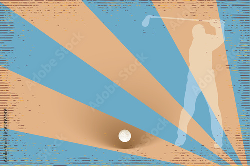 Retro poster Golf passion with Golf ball, putter and Golf player silhouette