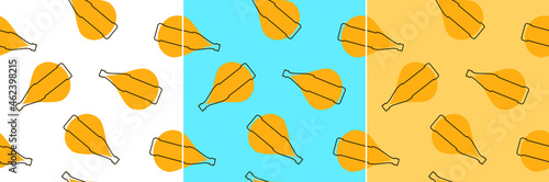 Beer bottles and alcohol drop seamless pattern. Line art style. Outline image. Three repeat template. Party drinks. Color Illustration on white background. Flat design style for any purposes