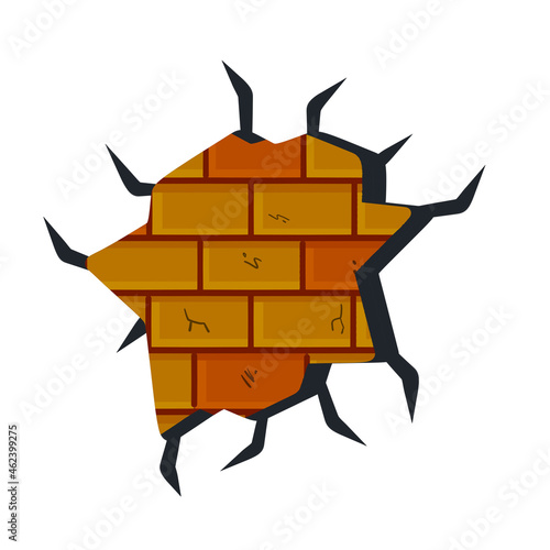 Broken plaster with cracks. Decoration and background element. Detail of house and hole in old building.