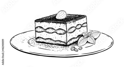 Vector illustration of Tiramisu on plate