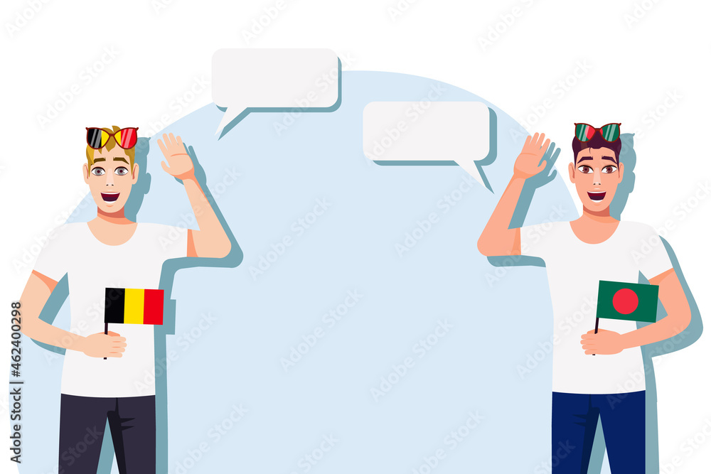 Men with Belgian and Bangladeshi flags. Background for the text. The concept of sports, political, education, travel and business relations between Belgium and Bangladesh. Vector illustration. Men with Belgian and Bangladeshi flags. Background for the text. The concept of sports, political, education, travel and business relations between Belgium and Bangladesh. Vector illustration.