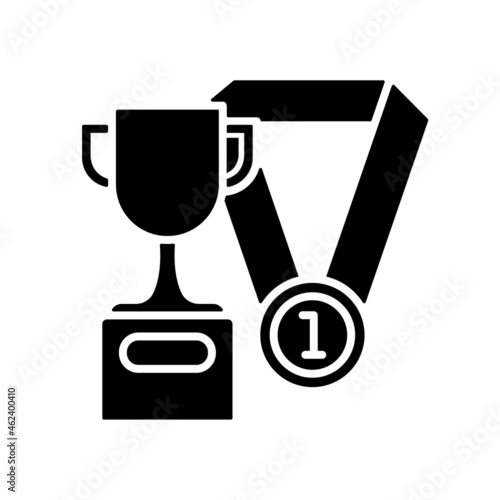 Sports talent black glyph icon. Athletic aptitude. Talented sportsman. Sports competition award. Physical activity. Healthy lifestyle. Silhouette symbol on white space. Vector isolated illustration