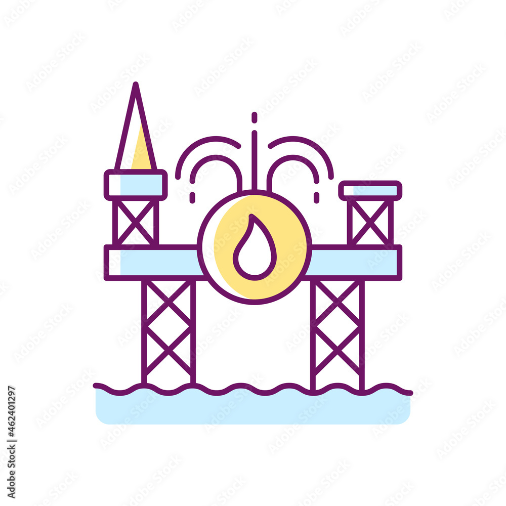 Offshore drilling RGB color icon. Deep-water energy project ...