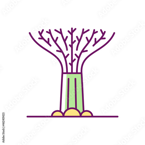 Supertree grove RGB color icon. Tree-like structure. Recognizable Singaporean attraction. Green development. Vertical garden. Giant tree. Isolated vector illustration. Simple filled line drawing