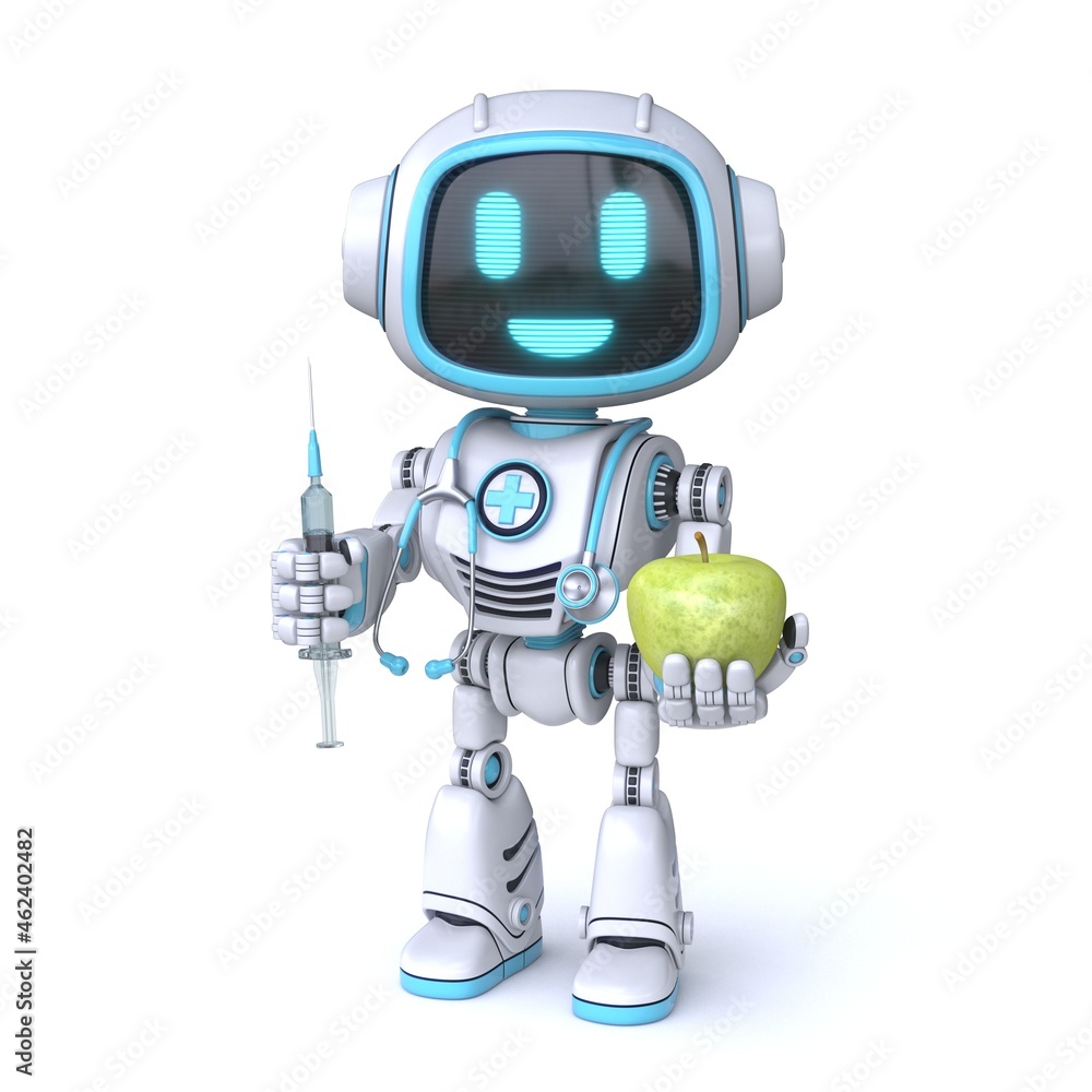 Cute blue robot Health or disease concept 3D Cute blue robot Health or disease concept 3D