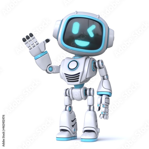 Cute blue robot waving hand 3D