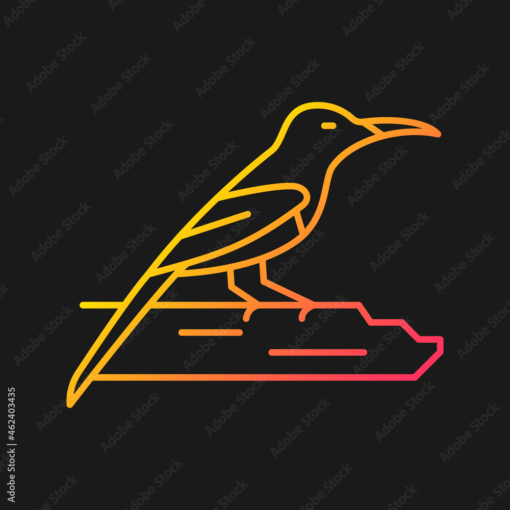 Crimson sunbird gradient vector icon for dark theme. Tropical asian bird. Singapore national symbol. Resident breeder. Thin line color symbol. Modern style pictogram. Vector isolated outline drawing Crimson sunbird gradient vector icon for dark theme. Tropical asian bird. Singapore national symbol. Resident breeder. Thin line color symbol. Modern style pictogram. Vector isolated outline drawing