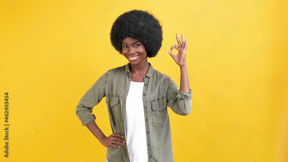 Nice reliable promoter lady raise hand show v-sign approve recommendation Nice reliable promoter lady raise hand show v-sign approve recommendation