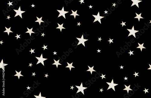 Background, banner and wallpaper for design. White stars in different angles, chaotically on a black background. Pattern