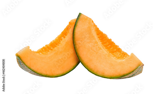Set cantaloupe melon slices isolated on white background.