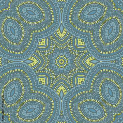 Persian ethnic geometric vector seamless pattern. Fabric patchwork design. Ab...