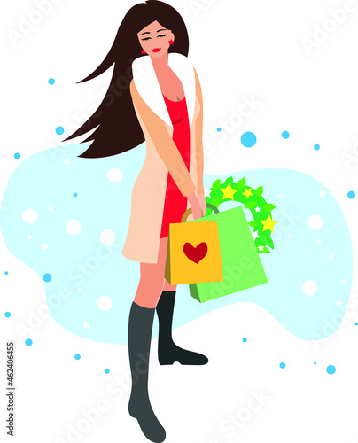 Ragazza shopping Natale illustrazione vettoriale