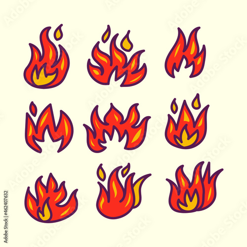 Set of Fire Doodle Illustration
