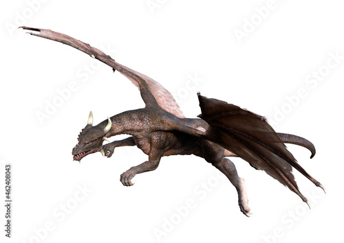 3D Rendering Fairy Tale Dragon on White