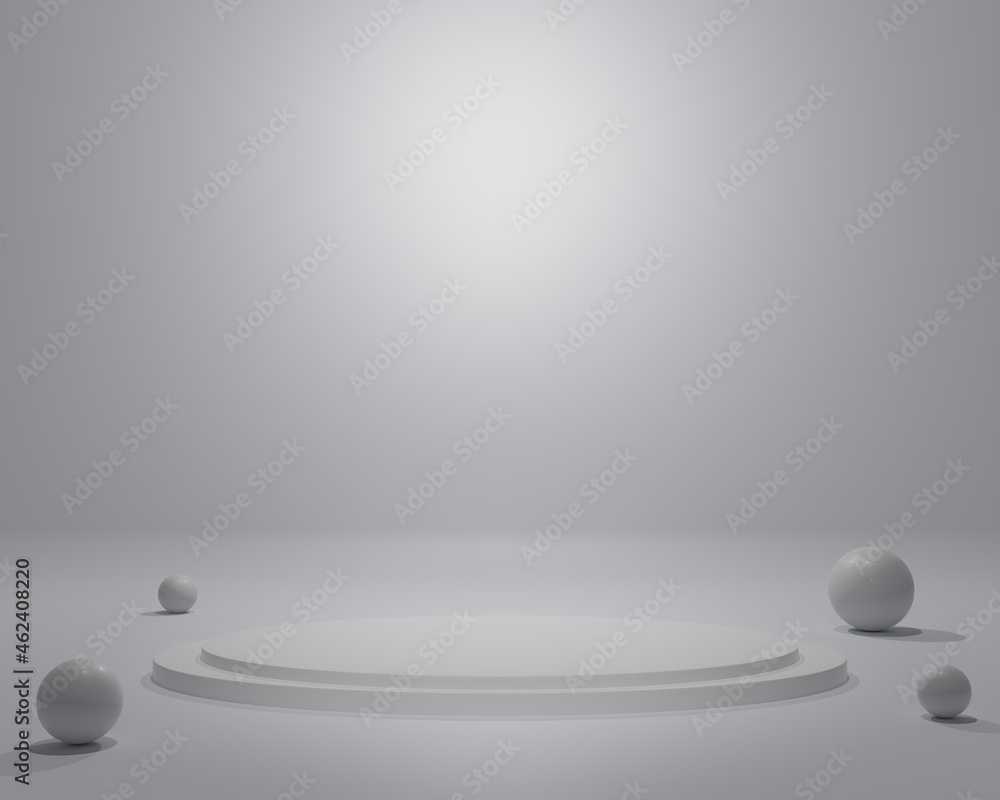 Abstract Render 3d White cylinder podium studio on white background. Geometric shape object illustration for banner, poster, and wallpaper. Display for product.