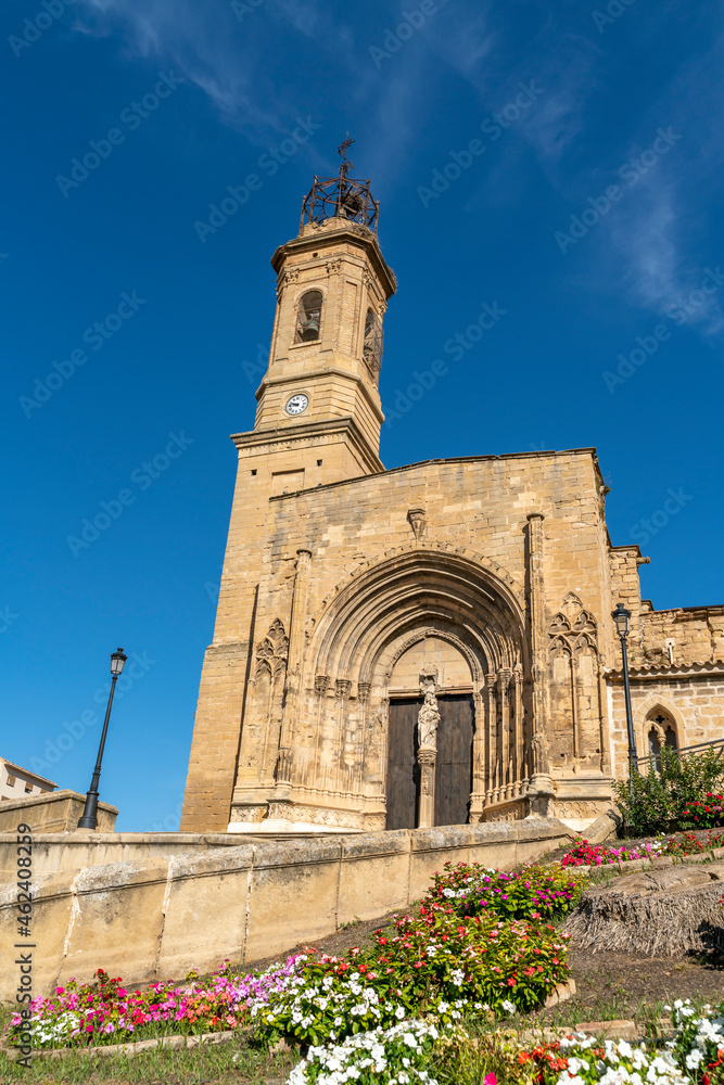 Front view of the Collegiate Church of Santa Mari­a la Mayor del Pilar, Caspe, Spain.