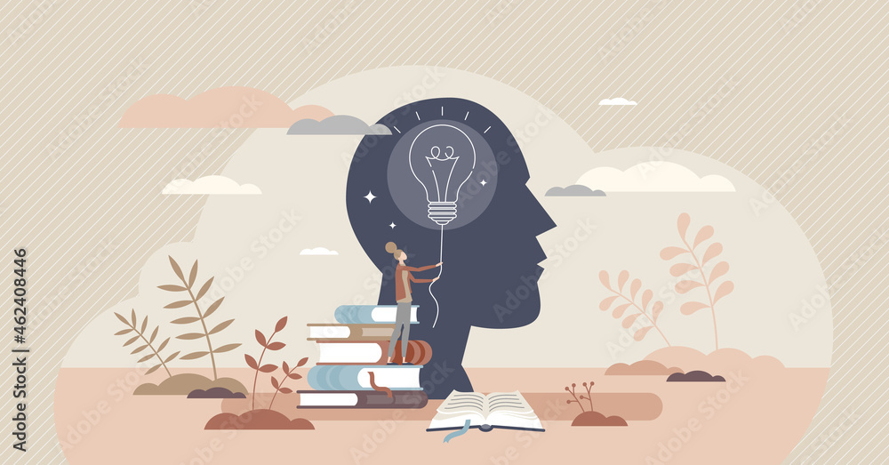 Educational psychology tiny person concept with light bulb and