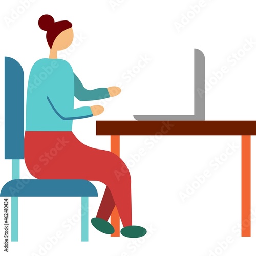 Vector woman at computer in home office icon