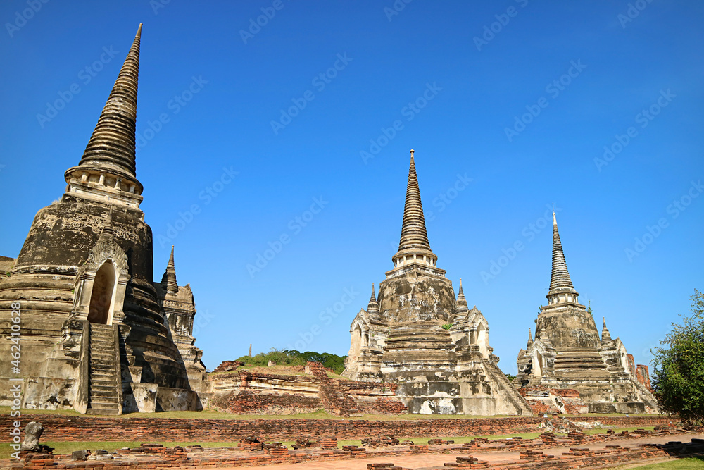 Amazing Remains of Medieval Wat Phra Si Sanphet Temple and the Royal Palace, UNESCO World Heritage Site in Ayutthaya, Thailand