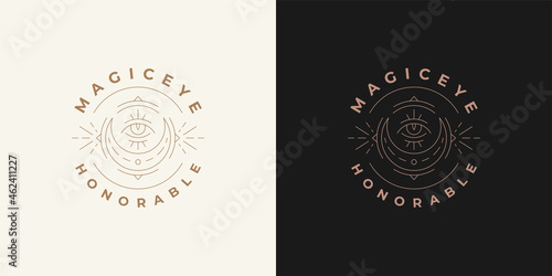 Magic hands with moon crescent logo emblem design template vector illustration in minimal line art style.