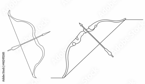 bow and arrow one line drawing isolated, vector