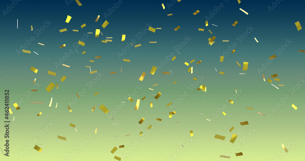 Image of confetti falling over gradient blue to yellow background Image of confetti falling over gradient blue to yellow background