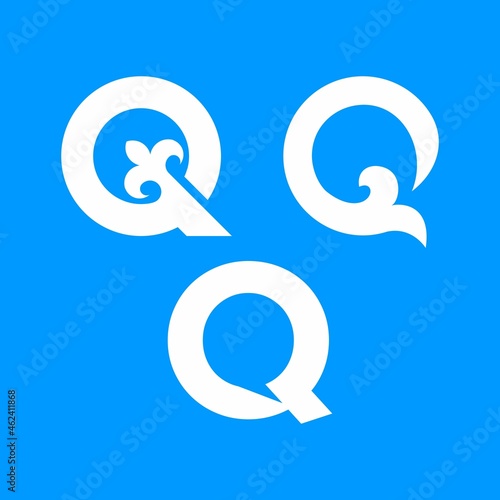 The letter "Q". The logo includes elements: floral ornaments and an information board. Vector.