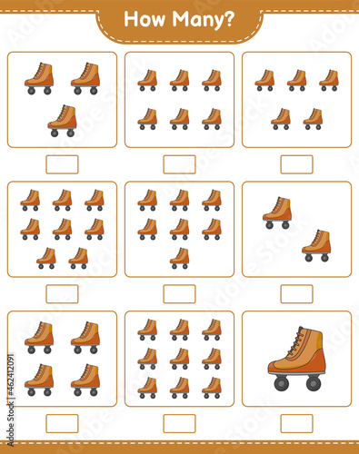 Fototapeta Naklejka Na Ścianę i Meble -  Counting game, how many Roller Skate. Educational children game, printable worksheet, vector illustration