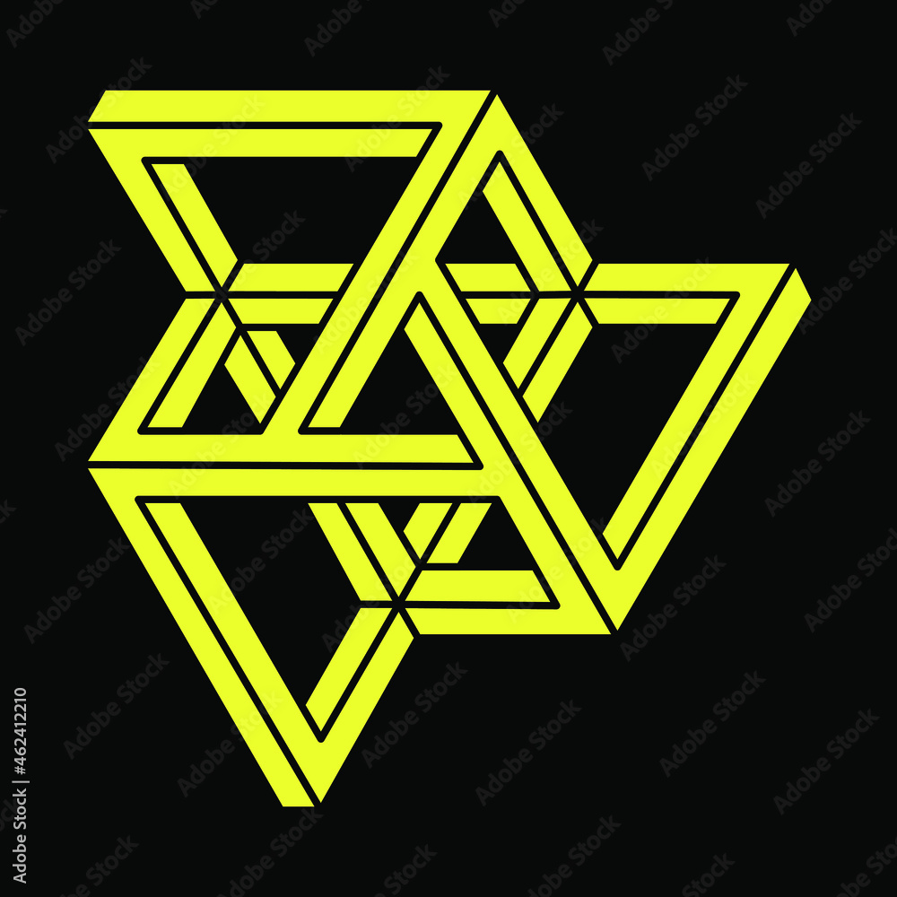 Optical illusion, impossible shapes, vector. Optical art object. Escher paradox. Sacred geometry figures. Optical illusion, impossible shapes, vector. Optical art object. Escher paradox. Sacred geometry figures.