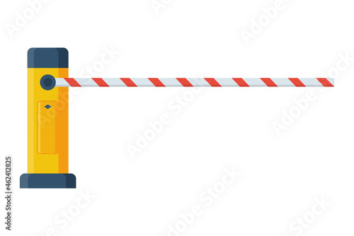 Closed car barriers. Parking car barrier gate. Street road stop border. Vector illustration flat design. Isolated on white background.
