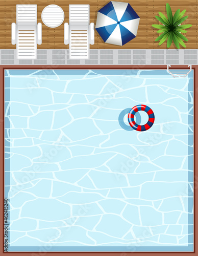 Top view of swimming pool with rubber rings