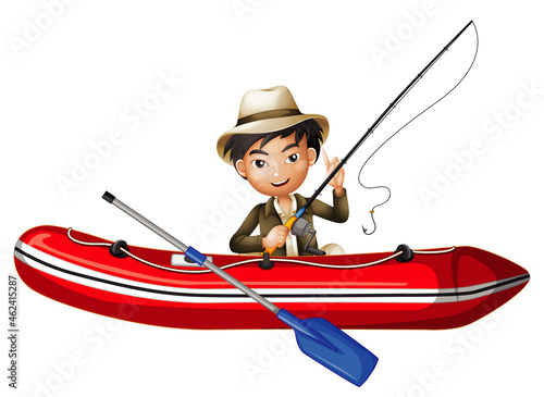 A man holding rod on inflatable boat