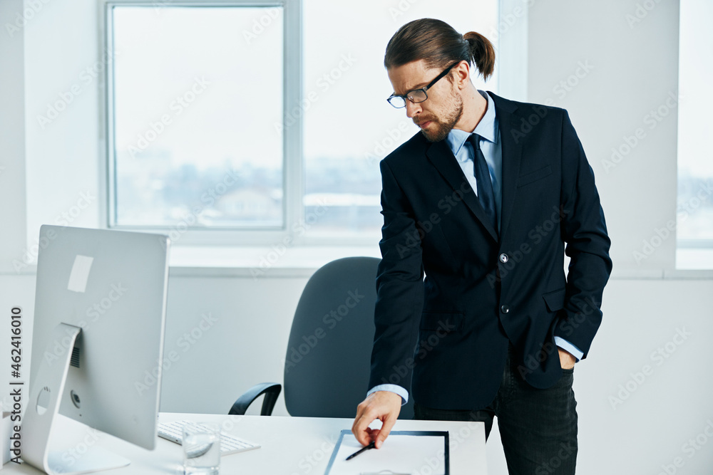 office worker with glasses self-confidence work boss office worker with glasses self-confidence work boss