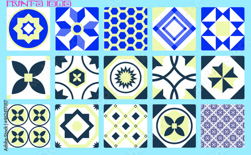 Pattern vector tiles traditional textures ornamental ceramics Spanish Portuguese Mexican Arabic Moroccan Italian colonial hydraulic majolica Turkish azulejos baldosas losetas racholas cerámicas photo