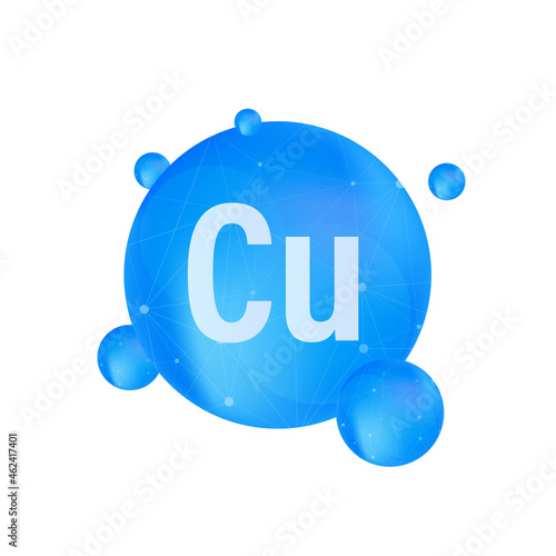 Mineral Cu Copper blue shining pill capsule icon. Substance For Beauty. Copper Mineral Complex.