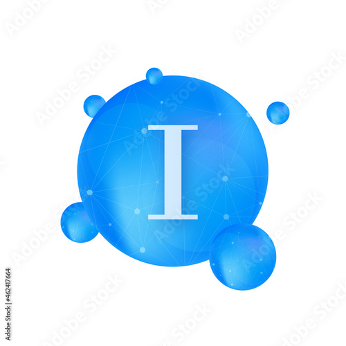 Mineral I iodine blue shining pill capsule icon. Substance For Beauty. Iodine Mineral Complex.