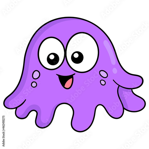 cute face purple slime creature head, doodle icon drawing