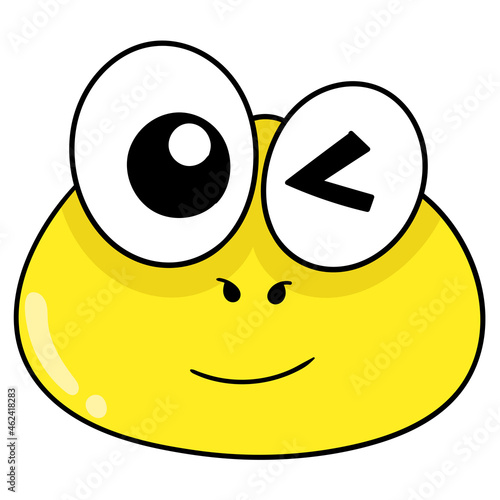 yellow cute frog head wink, doodle icon drawing