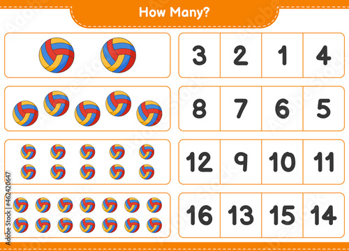 Counting game, how many Volleyball. Educational children game, printable worksheet, vector illustration