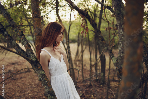 pretty woman in white dress in the forest near the trees rest © SHOTPRIME STUDIO
